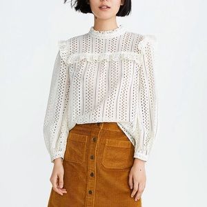 NWT Madewell Eyelet Mockneck Ruffle Top